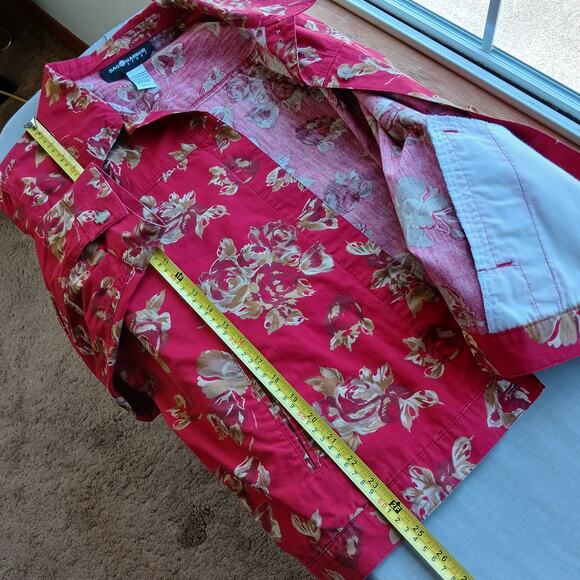 Sag Harbor Sport Light Jacket Red Gold Roses XL cotton floral chambray retro - Picture 11 of 12